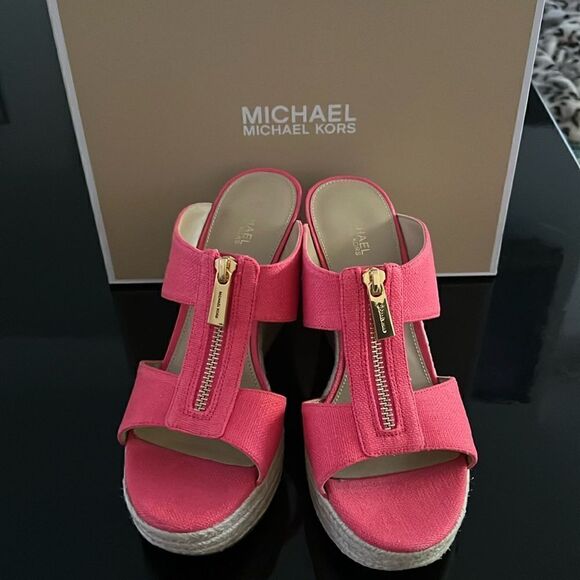 NWT Michael Kors espadrille platform wedge sandals pink 7.5 - Picture 1 of 9